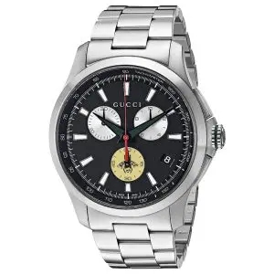 Gucci Men’s Swiss Made Quartz Silver Stainless Steel Black Dial 44mm Watch YA126267