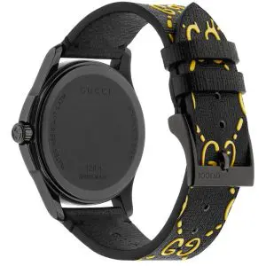 Gucci Unisex Swiss Made Quartz Black Silicone Strap Black & Yellow Dial 38mm Watch YA1264019