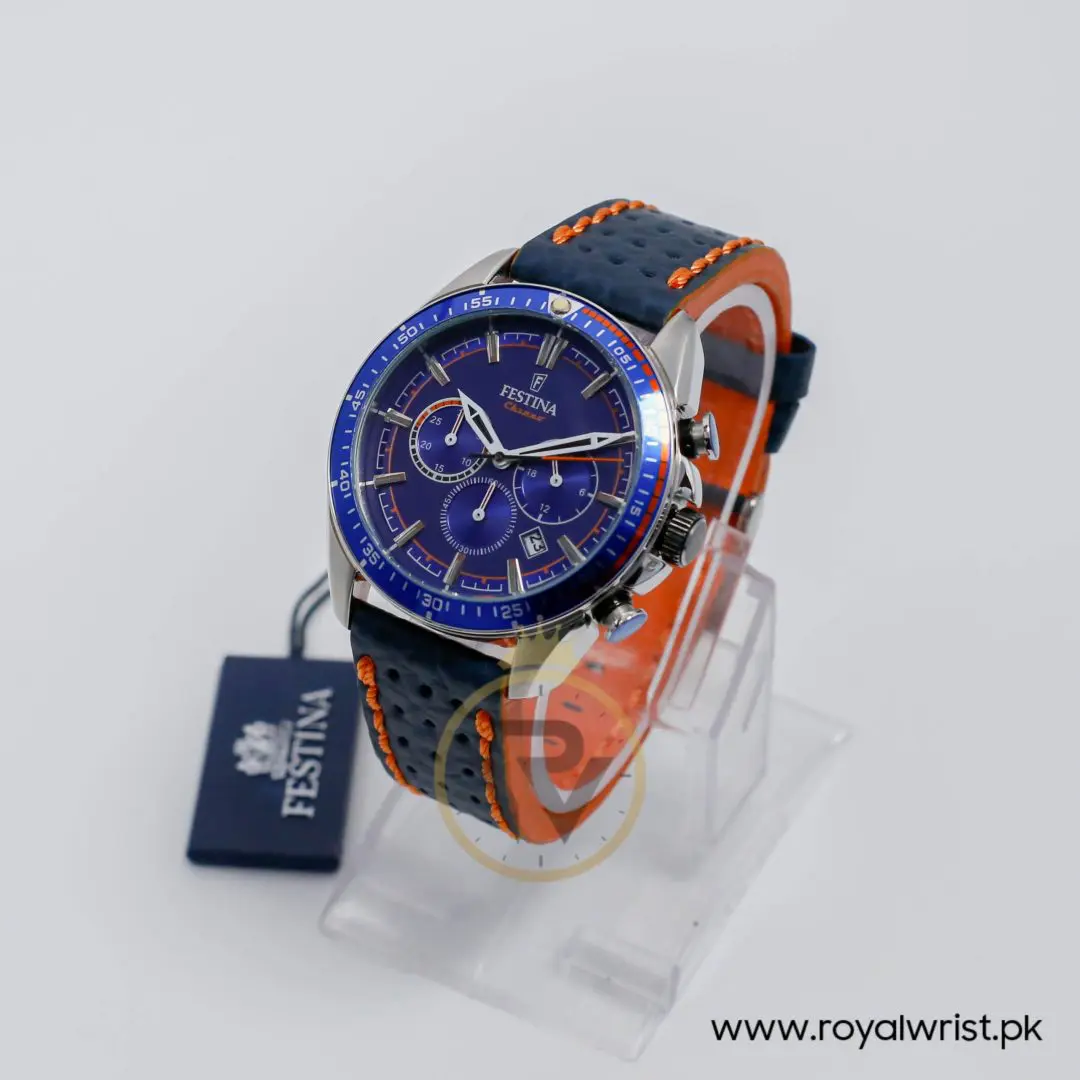Festina Men’s Quartz Blue Leather Strap Blue Dial 44mm Watch F20377