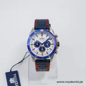 Festina Men’s Quartz Blue Leather Strap White Dial 44mm Watch F20377/1