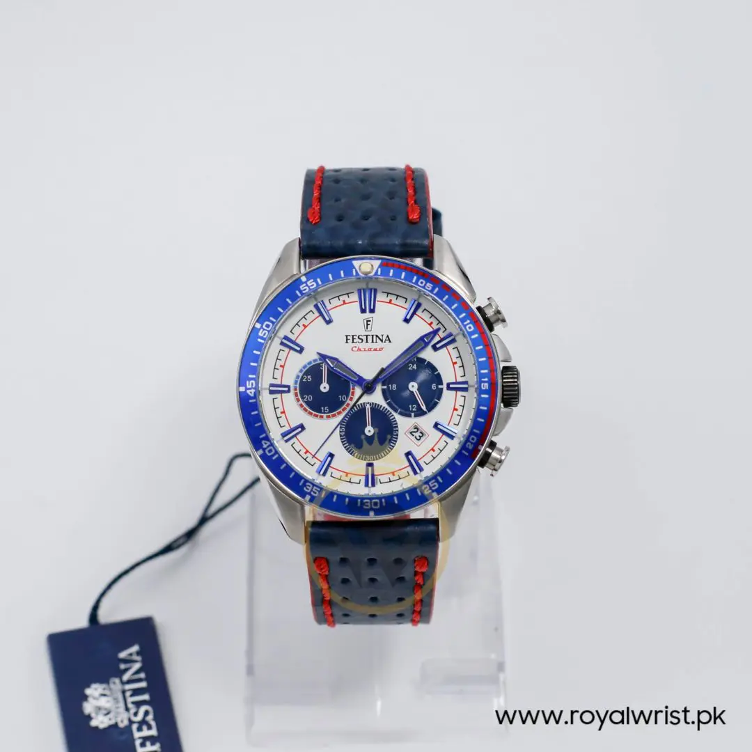 Festina Men’s Quartz Blue Leather Strap White Dial 44mm Watch F20377/1