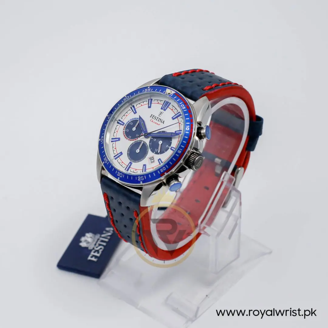 Festina Men’s Quartz Blue Leather Strap White Dial 44mm Watch F20377/1