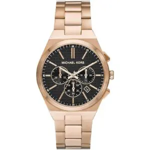 Michael Kors Men’s Chronograph Quartz Rose Gold Stainless Steel Black Dial 41mm Watch MK9119 (Without Tag)