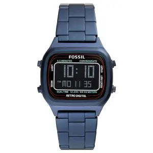 Fossil Men’s Digital Blue Stainless Steel Negative Display Dial 40mm Watch FS5896