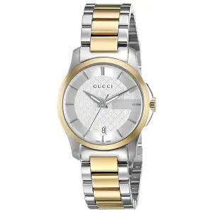 Gucci Women’s Swiss Made Quartz Two Tone Stainless Steel Silver Dial 27mm Watch YA126531