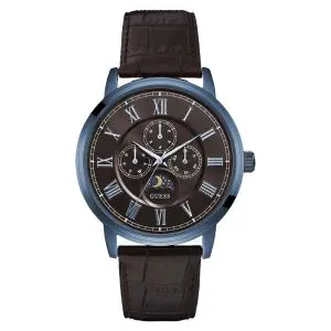 Guess Men’s Quartz Brown Leather Strap Brown Dial 44mm Watch W0870G3