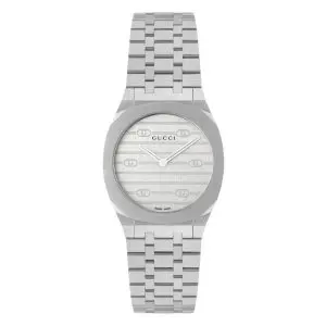 Gucci Women’s Swiss Made Quartz Silver Stainless Steel Silver Dial 30mm Watch YA163501