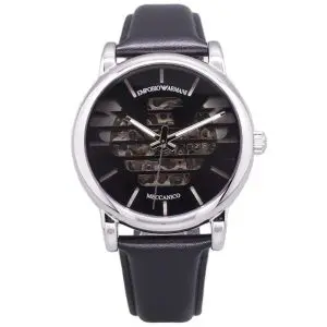 Emporio Armani Men’s Automatic Black Leather Strap Black Dial 43mm Watch AR60040