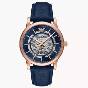 Emporio Armani Men’s Automatic Blue Leather Strap Blue Dial 43mm Watch AR60050
