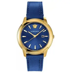 Versace Men’s Quartz Swiss Made Blue Leather Strap Blue Dial 42mm Watch VELQ00319
