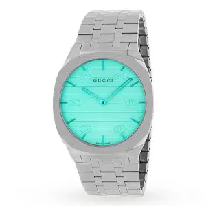 Gucci Unisex Swiss Made Quartz Silver Stainless Steel White Dial-Ocean Blue Glass 38mm Watch YA163409