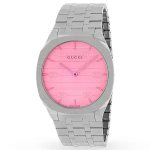 Gucci Women’s Swiss Made Quartz Silver Stainless Steel Pink Dial 38mm Watch YA163410