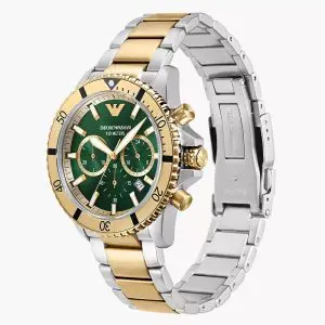 Emporio Armani Men’s Chronograph Quartz Two-tone Stainless Steel Green Dial 43mm Watch AR11586