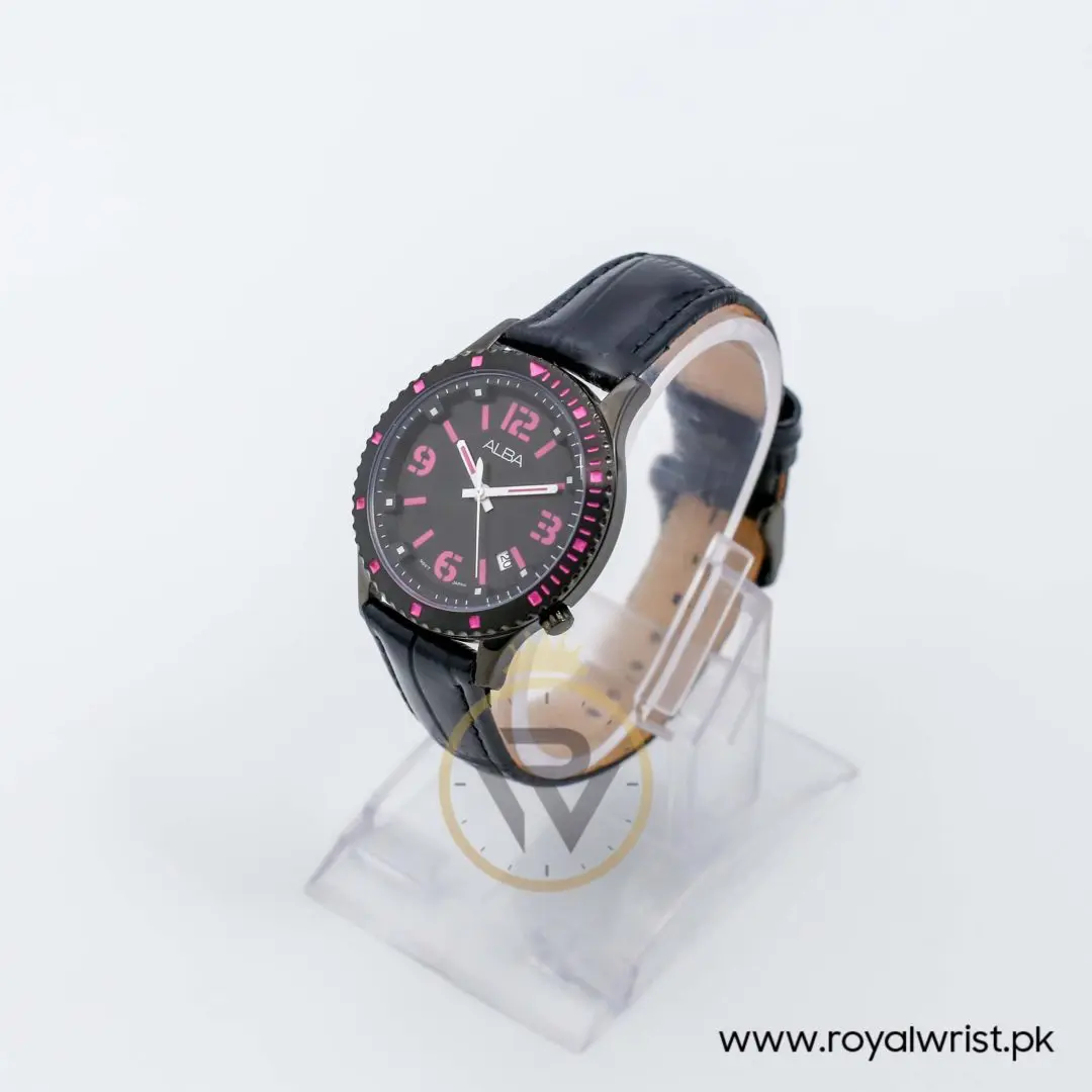 Alba by Seiko Women’s Quartz Black Leather Strap Black Dial 37mm Watch AG5261X1