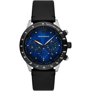 Emporio Armani Men’s Quartz Black Leather Strap Blue Dial 43mm Watch AR11522