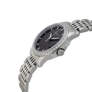Gucci Women’s Swiss Made Quartz Silver Stainless Steel Black Mother of Pearl Dial 27mm Watch YA126507