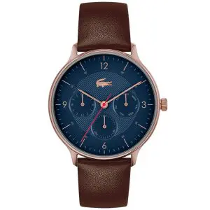 Lacoste Men’s Quartz Brown Leather Strap Blue Dial 42mm Watch 2011141