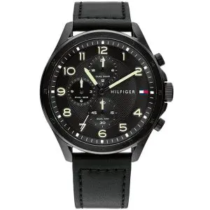 Tommy Hilfiger Men’s Quartz Black Leather Strap Black Dial 45mm Watch 1792004