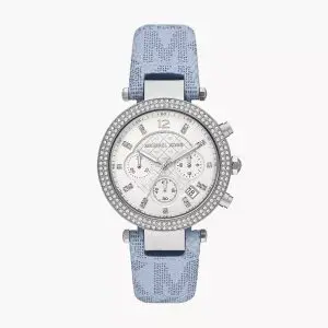 Michael Kors Women’s Quartz Sky Blue Leather Strap Silver Dial 39mm Watch MK6936