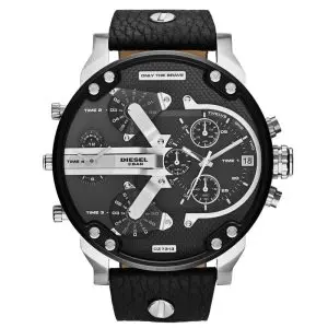 Diesel Men’s Quartz Black Leather Strap Black Dial 57mm Watch DZ7313