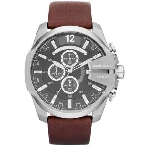 Diesel Men’s Quartz Brown Leather Strap Grey Dial 59mm Watch DZ4290