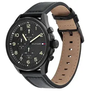 Tommy Hilfiger Men’s Quartz Black Leather Strap Black Dial 45mm Watch 1792004