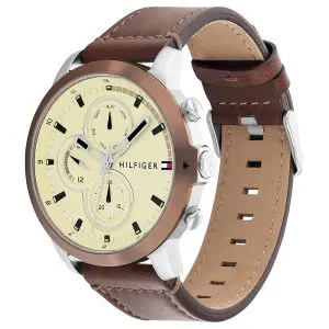 Alternative view of Tommy Hilfiger Men’s Quartz Brown Leather Strap Cream Dial 46mm Watch 1792053