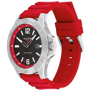 Alternative view of Tommy Hilfiger Men’s Quartz Red Silicone Strap Grey Dial 46mm Watch 1710540