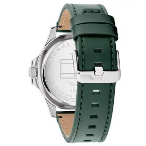 Tommy Hilfiger Men’s Quartz Green Leather Strap Black Dial 46mm Watch 1710531