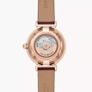 Emporio Armani Women’s Automatic Burgundy Leather Strap Silver Dial 34mm Watch AR60044 - Image 3