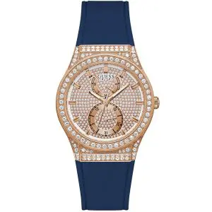 Guess Women’s Quartz Blue Silicone Strap Rose Gold Dial 39mm Watch GW0439L4