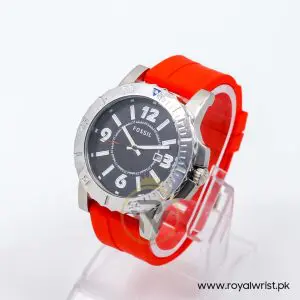 Fossil Men’s Quartz Red Silicone Strap Black Dial 45mm Watch BQ1022/4