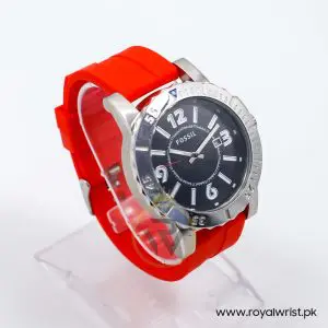 Fossil Men’s Quartz Red Silicone Strap Black Dial 45mm Watch BQ1022/4
