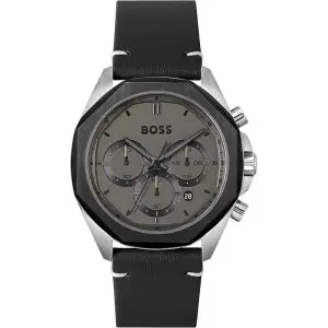 Hugo Boss Men’s Quartz Black leather Strap Grey Dial 45mm Watch 1514014