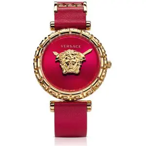 Versace Women’s Quartz Swiss Made Red Leather Strap Red Dial 37mm Watch VEDV00319