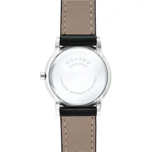 Movado Women’s Swiss Made Quartz Black Leather Strap Black Dial 28mm Watch 0607274