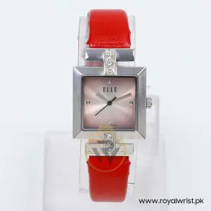 Elle Women’s Quartz Red Leather Strap Pink Dial 25mm Watch EL20028S03C