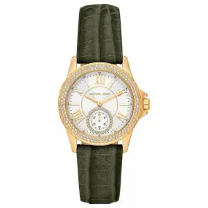 Michael Kors Women’s Quartz Green Leather Strap White Dial 33mm Watch MK4720