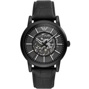 Emporio Armani Men’s Automatic Black Leather Strap Leather Dial 43mm Watch AR60008