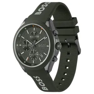 Hugo Boss Men’s Quartz Kai Green Silicone Strap Kai Green Dial 44mm Watch 1514060