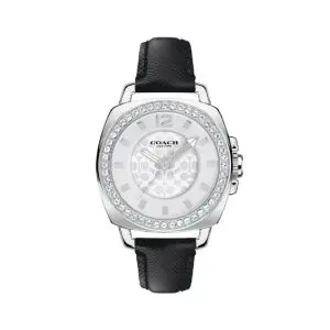 Coach Women’s Quartz Black Leather Strap Silver Sunray Dial 35mm Watch 14503152