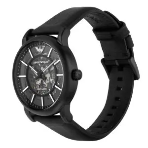Emporio Armani Men’s Automatic Black Leather Strap Leather Dial 43mm Watch AR60008
