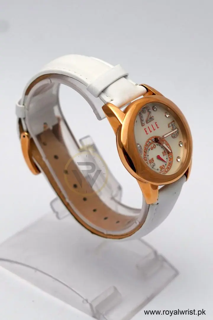 Elle Women’s Quartz White Leather Strap Mother Of Pearl Dial 40mm Watch EL20049S046N (Like New) - Image 4