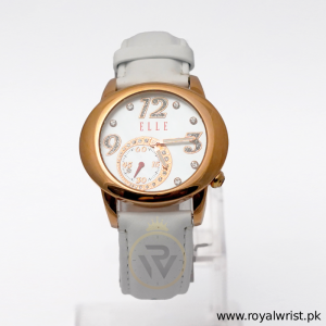 Elle Women’s Quartz White Leather Strap Mother Of Pearl Dial 40mm Watch EL20049S046N (Like New)