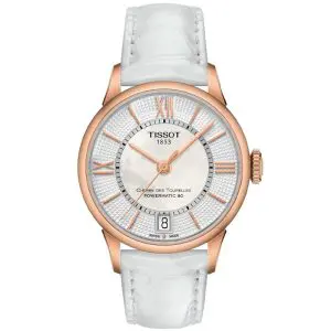 TISSOT Women’s Powermatic Swiss-Made White Leather Strap Mother Of Pearl Dial 32mm Watch T099.207.36.118.00
