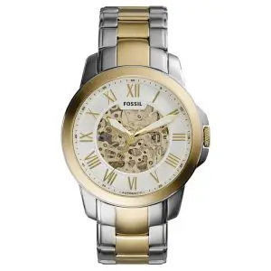 Fossil Men’s Automatic Two Tone Stainless Steel Silver Sunray Skeleton Dial 44mm Watch ME3112