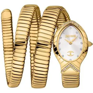 Just Cavalli Women’s Quartz Gold Snake Stainless Steel White Dial 22mm Watch JC1L248M0025