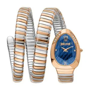 Just Cavalli Women’s Quartz Two Tone Snake Stainless Steel Blue Dial 22mm Watch JC1L224M0095