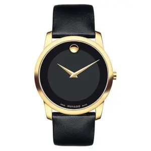 Movado Men’s Swiss Made Quartz Black Leather Strap Black Dial 40mm Watch 606876