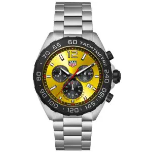 Tag Heuer Formula 1 Men’s Quartz Swiss Made Silver Stainless Steel Yellow Dial 43mm Watch CAZ101AM.BA0842
